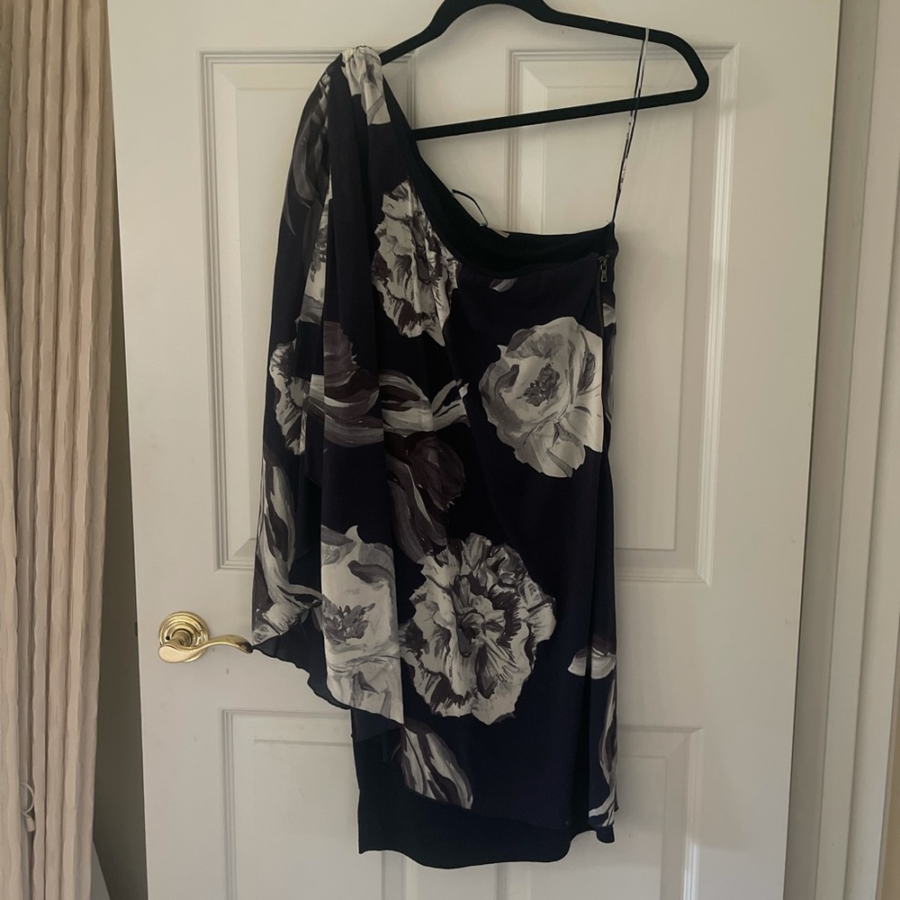 Alice and Olivia navy floral one sided dress